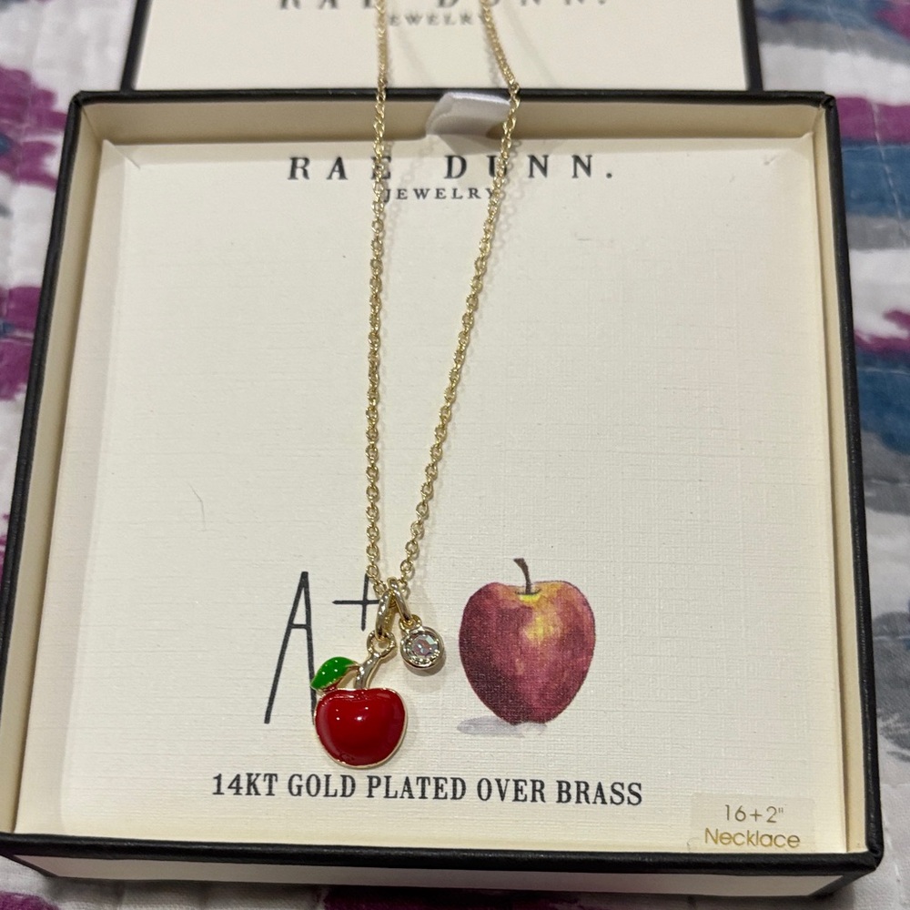 Rae Dunn Gold Necklace with Red Apple Pendant